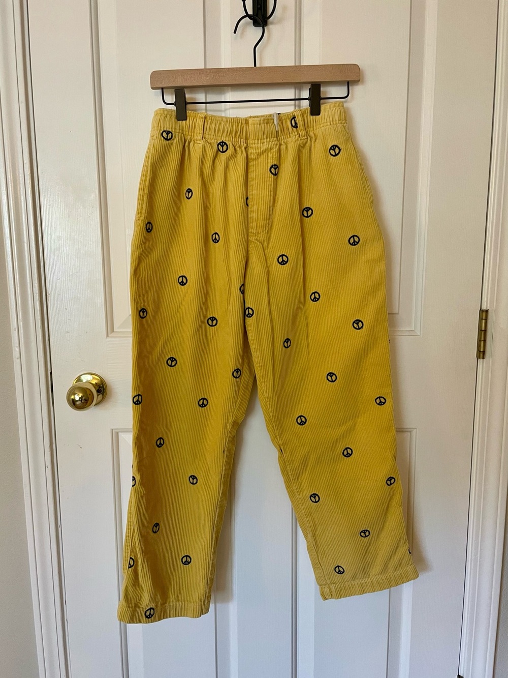 Urban Outfitters Yellow Corduroy Pants with Peace Sign Motif